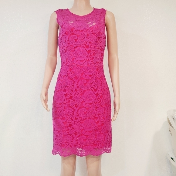 Alexia Admor Hot Pink Lace Dress Lined With Bow Back Details Size M - Picture 1 of 13